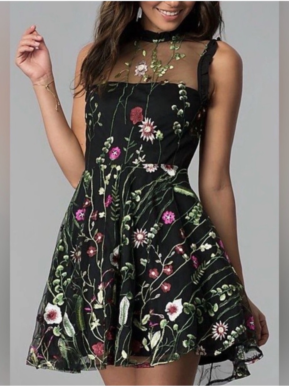 City Studio Navy Blue Floral Embroidered Mini Dress